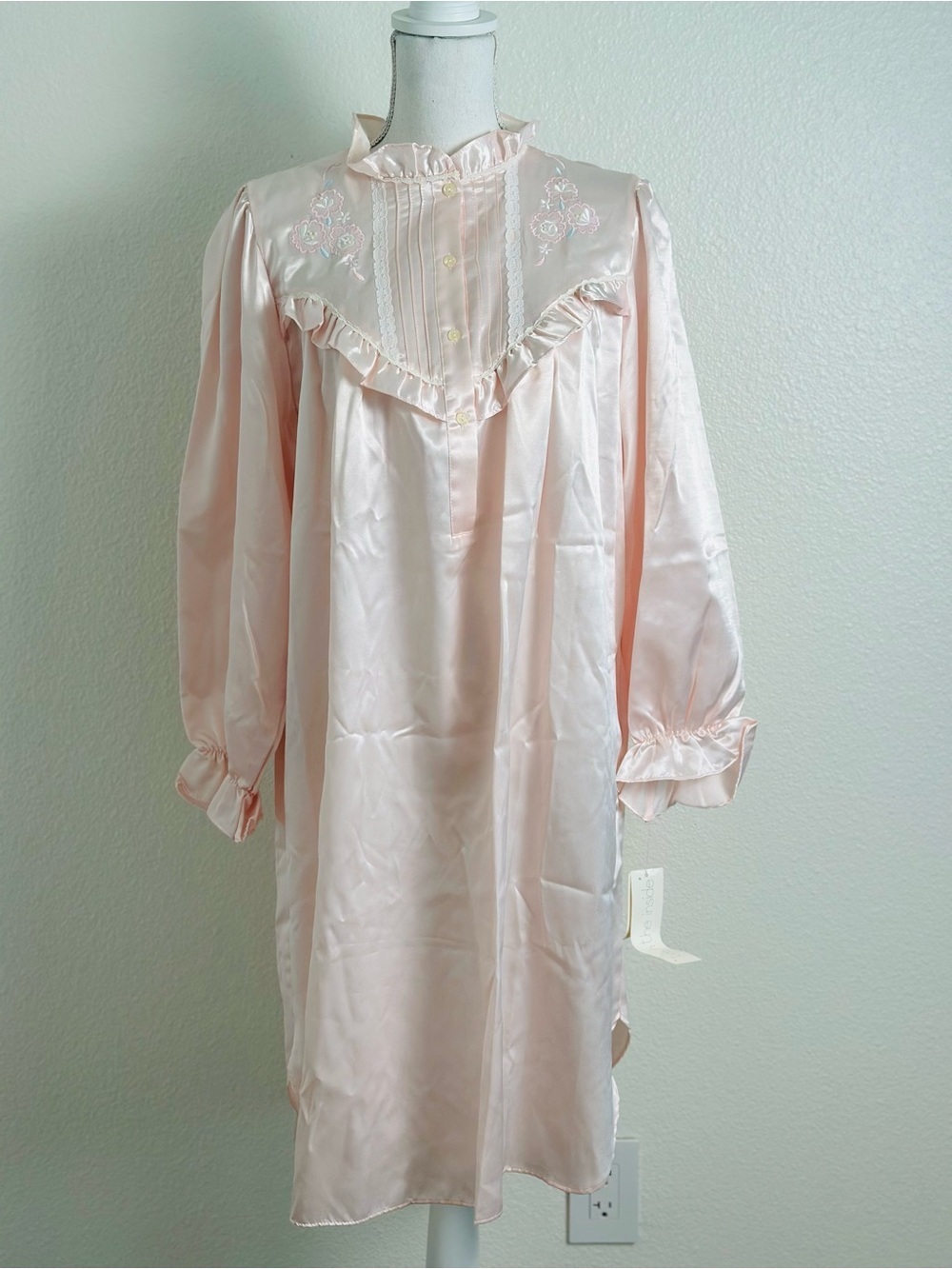 Vintage Pink Miss Elaine Ling Sleeve Nightgown Size Large